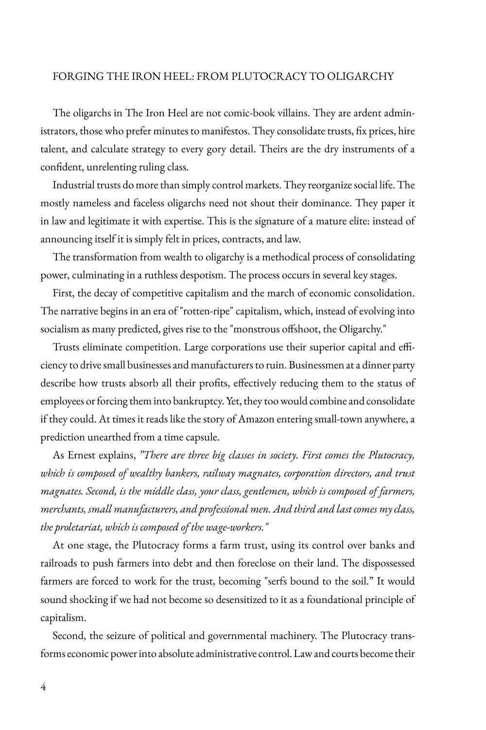 Page 4 of Lee Raymond’s Introduction, beginning Forging the Iron Heel.